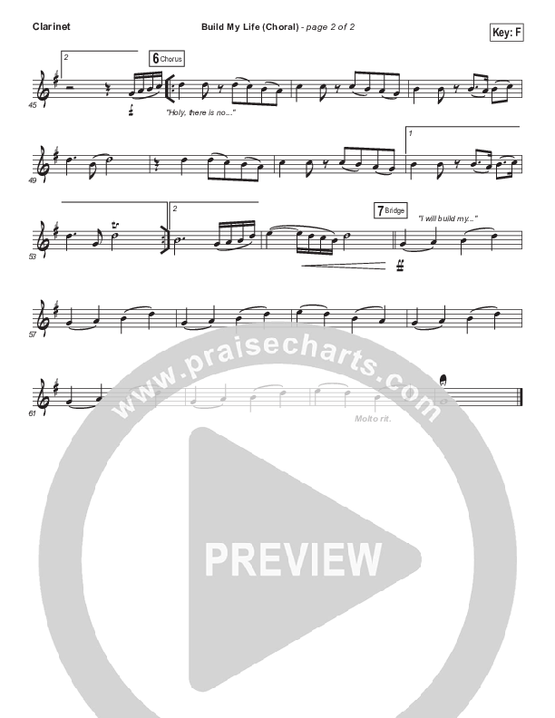 Build My Life (Choral Anthem SATB) Clarinet (Passion / Brett Younker / Arr. Luke Gambill)