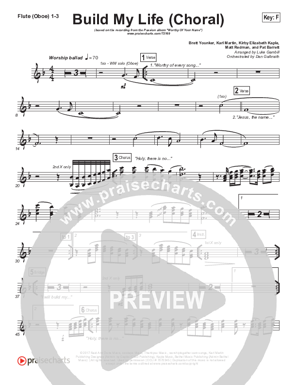 Build My Life (Choral Anthem SATB) Flute/Oboe 1/2/3 (Passion / Brett Younker / Arr. Luke Gambill)
