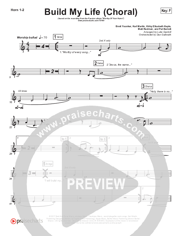 Build My Life (Choral Anthem SATB) French Horn 1/2 (Passion / Brett Younker / Arr. Luke Gambill)
