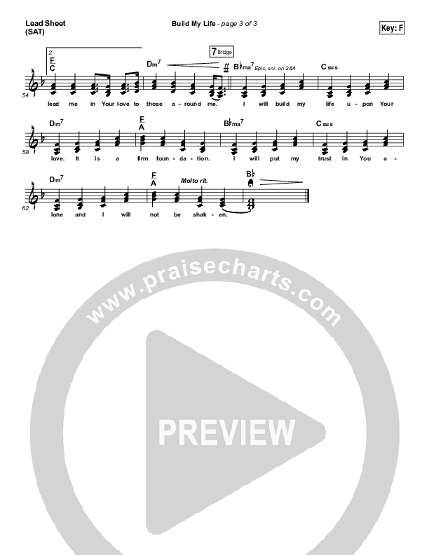 Build My Life (Choral Anthem SATB) Lead Sheet (SAT) (Passion / Brett Younker / Arr. Luke Gambill)