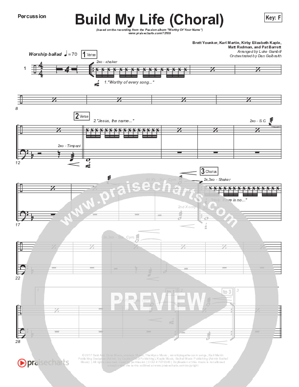 Build My Life (Choral Anthem SATB) Percussion (Passion / Brett Younker / Arr. Luke Gambill)