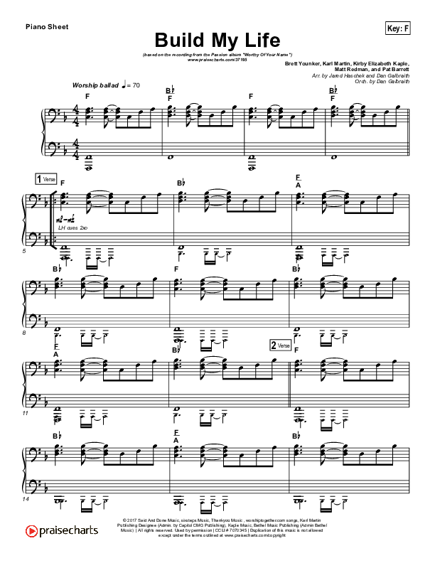 Build My Life (Choral Anthem SATB) Piano Sheet (Passion / Brett Younker / Arr. Luke Gambill)