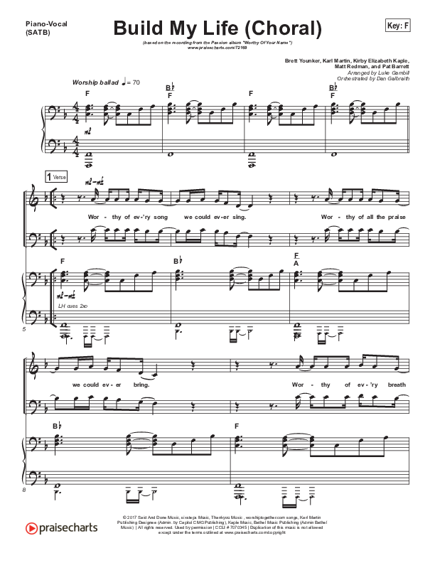 Build My Life (Choral Anthem SATB) Piano/Vocal Pack (Passion / Brett Younker / Arr. Luke Gambill)
