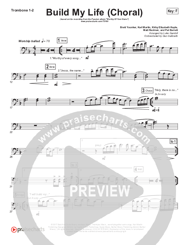 Build My Life (Choral Anthem SATB) Trombone 1/2 (Passion / Brett Younker / Arr. Luke Gambill)