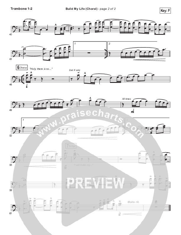 Build My Life (Choral Anthem SATB) Trombone 1/2 (Passion / Brett Younker / Arr. Luke Gambill)
