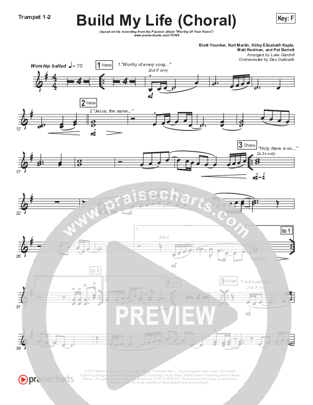 Build My Life (Choral Anthem SATB) Trumpet 1,2 (Passion / Brett Younker / Arr. Luke Gambill)