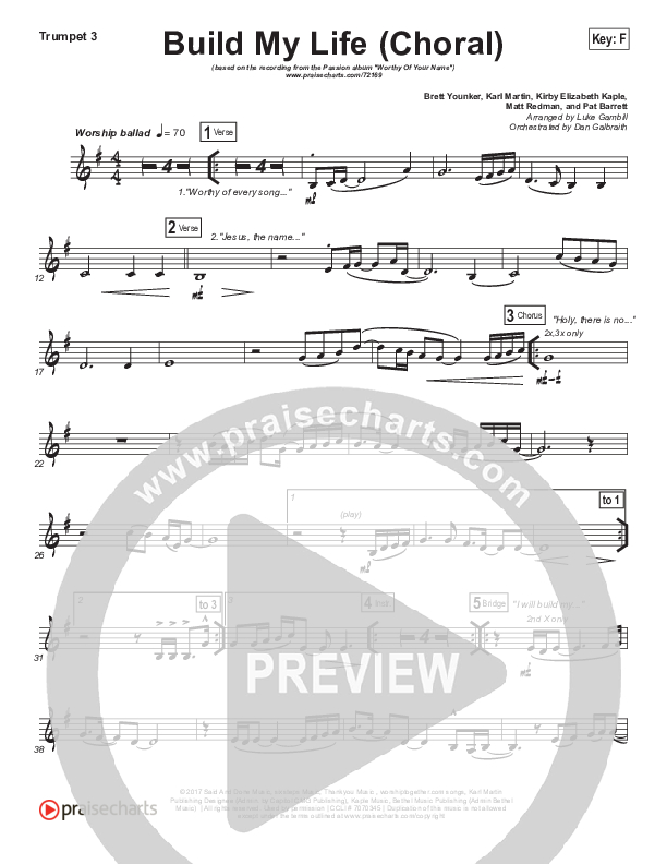 Build My Life (Choral Anthem SATB) Trumpet 3 (Passion / Brett Younker / Arr. Luke Gambill)