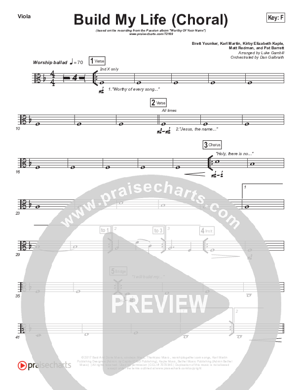 Build My Life (Choral Anthem SATB) Viola (Passion / Brett Younker / Arr. Luke Gambill)