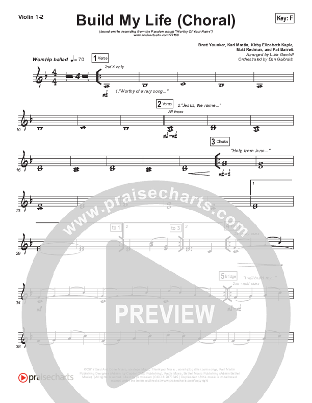 Build My Life (Choral Anthem SATB) Violin 1/2 (Passion / Brett Younker / Arr. Luke Gambill)