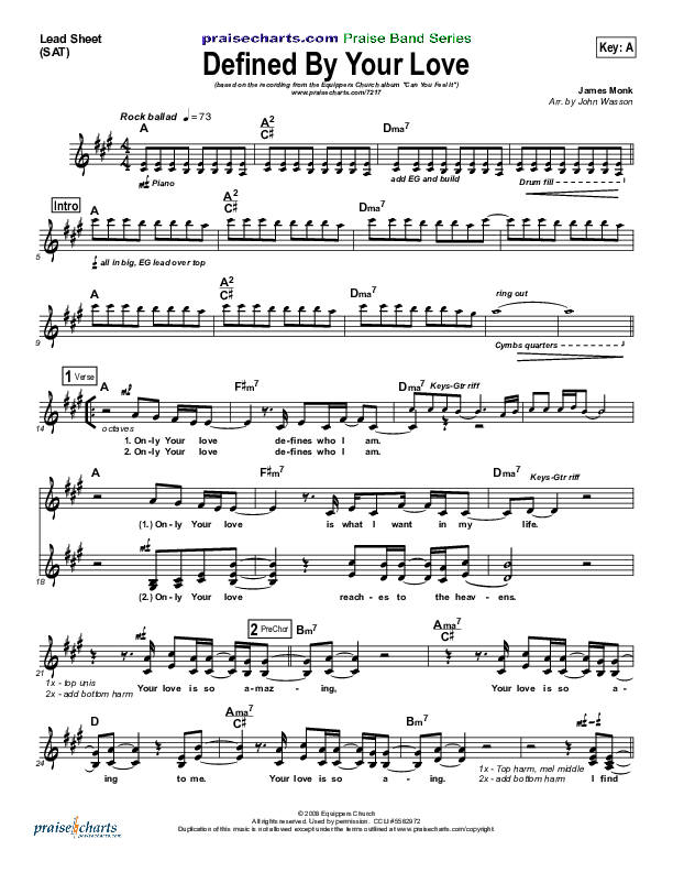 Defined By Your Love Lead Sheet (Equippers Church)