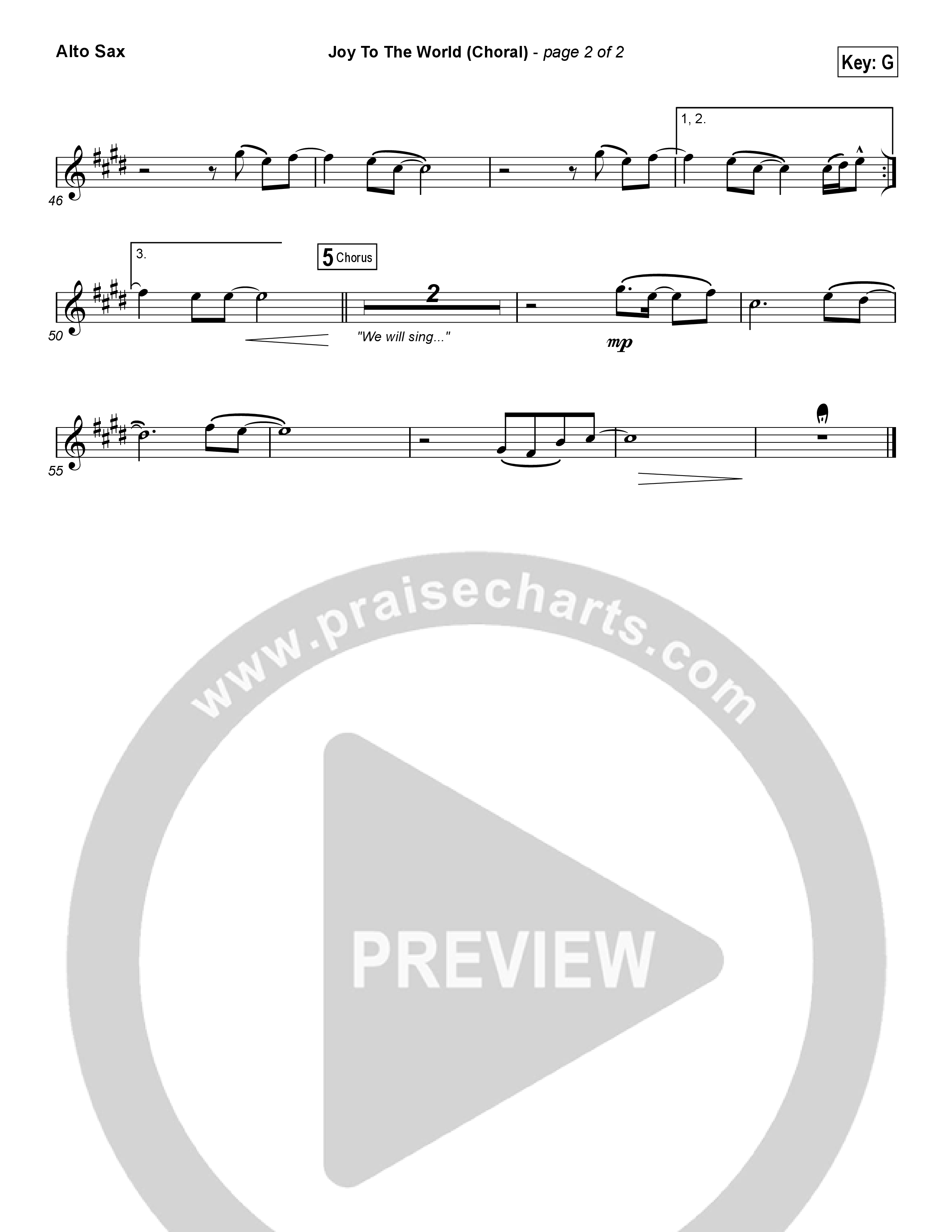 Joy To The World (Choral Anthem SATB) Alto Sax (Hillsong Worship / Arr. Luke Gambill)