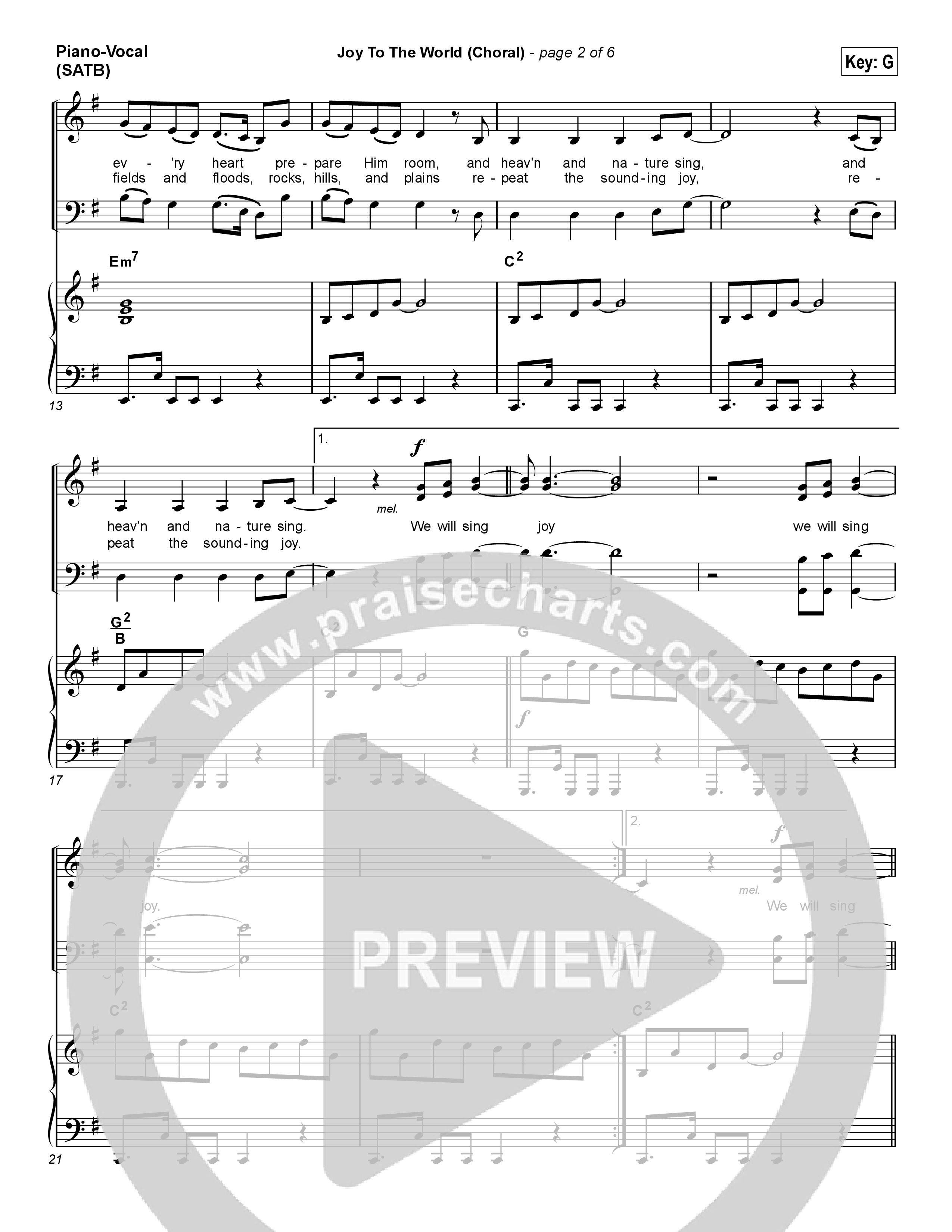 Joy To The World (Choral Anthem SATB) Piano/Vocal (SATB) (Hillsong Worship / Arr. Luke Gambill)