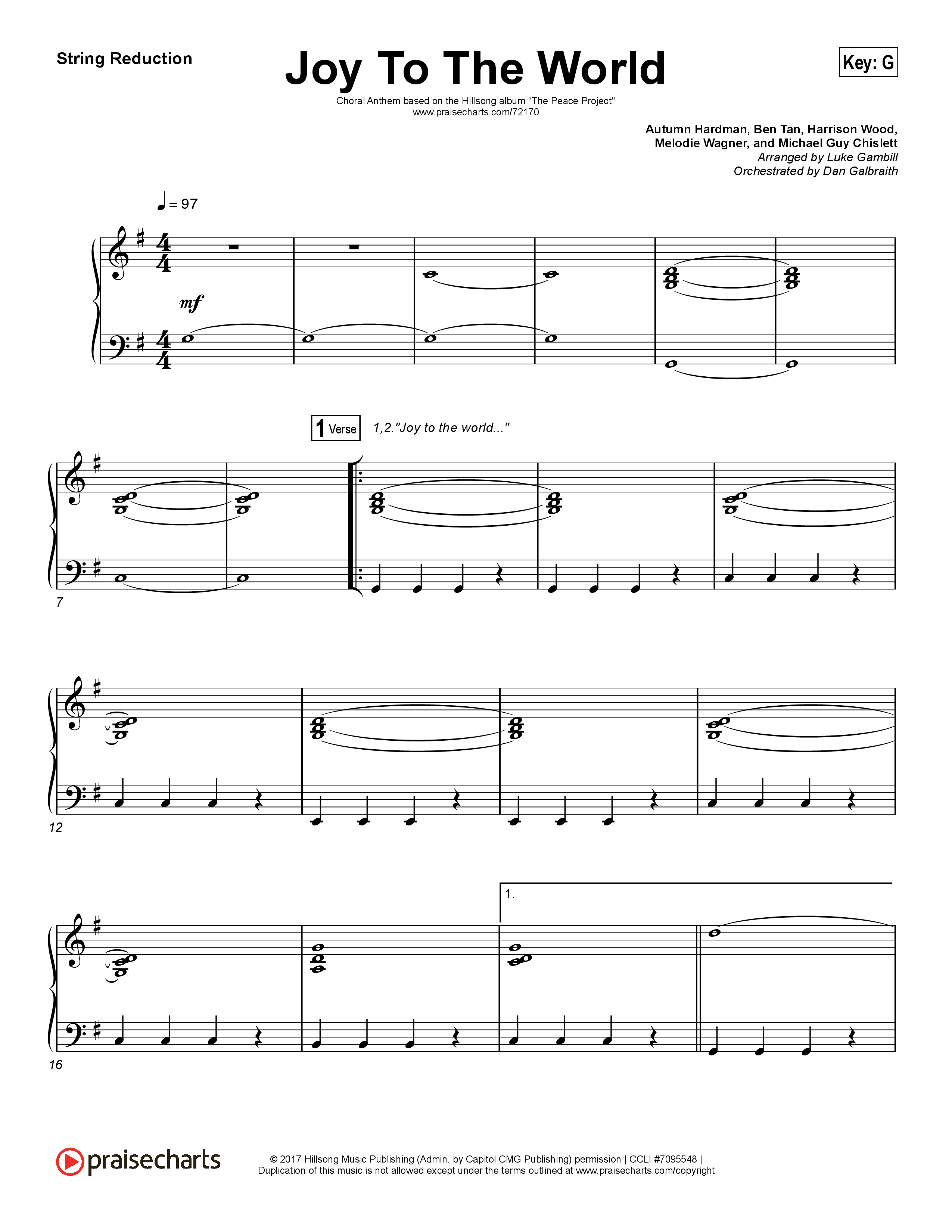 Joy To The World (Choral Anthem SATB) String Pack (Hillsong Worship / Arr. Luke Gambill)