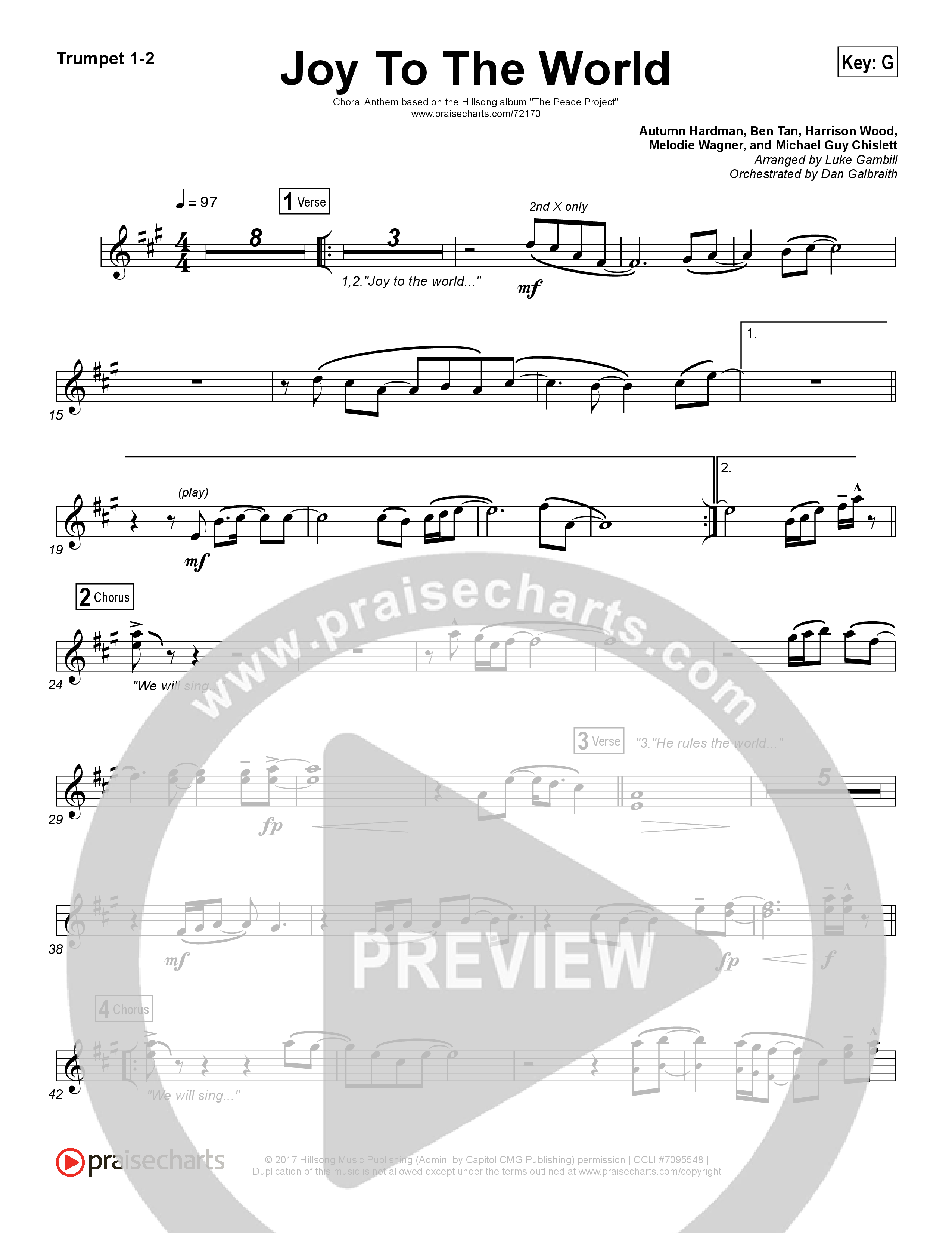 Joy To The World (Choral Anthem SATB) Brass Pack (Hillsong Worship / Arr. Luke Gambill)