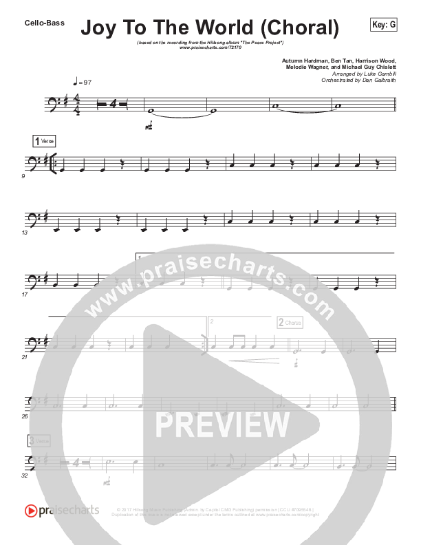 Joy To The World (Choral Anthem SATB) Cello (Hillsong Worship / Arr. Luke Gambill)