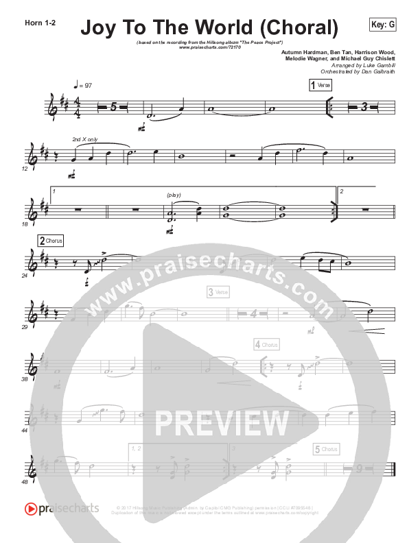 Joy To The World (Choral Anthem SATB) French Horn 1/2 (Hillsong Worship / Arr. Luke Gambill)