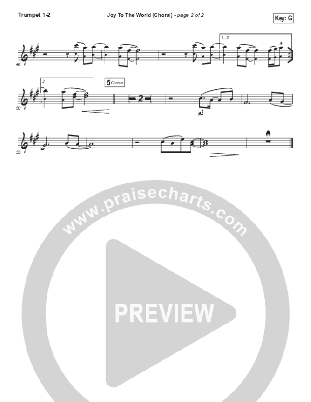 Joy To The World (Choral Anthem SATB) Trumpet 1,2 (Hillsong Worship / Arr. Luke Gambill)