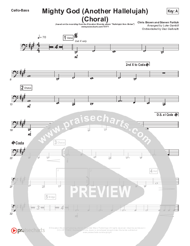 Mighty God (Another Hallelujah) (Choral Anthem SATB) Cello/Bass (Elevation Worship / Arr. Luke Gambill)