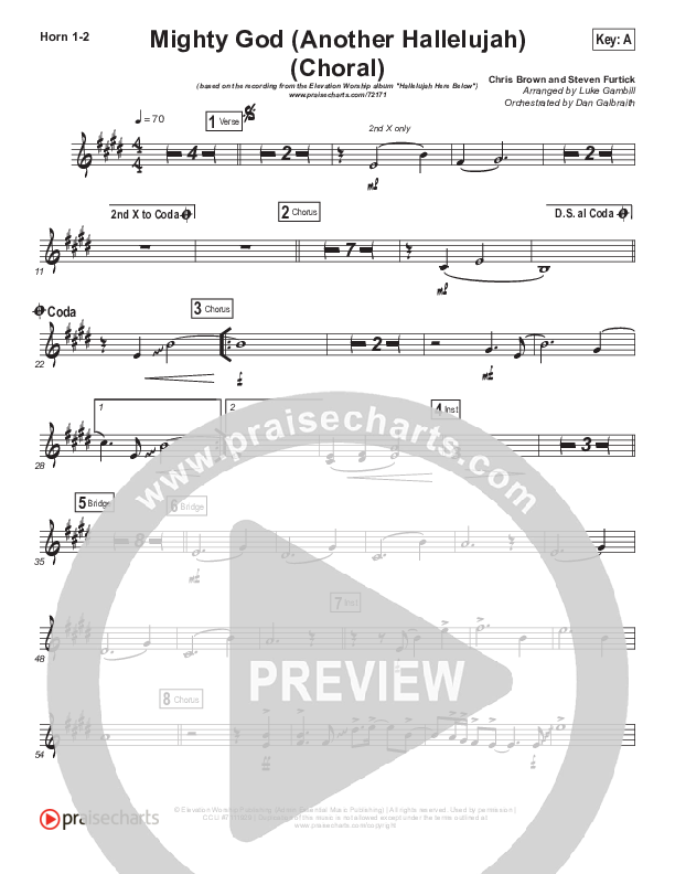 Mighty God (Another Hallelujah) (Choral Anthem SATB) French Horn 1/2 (Elevation Worship / Arr. Luke Gambill)