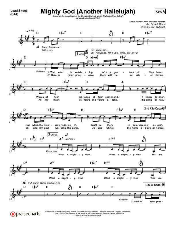 Mighty God (Another Hallelujah) (Choral Anthem SATB) Lead Sheet (SAT) (Elevation Worship / Arr. Luke Gambill)