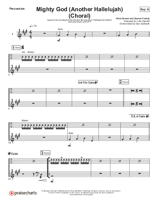 Mighty God (Another Hallelujah) (Choral Anthem SATB) Percussion (Elevation Worship / Arr. Luke Gambill)