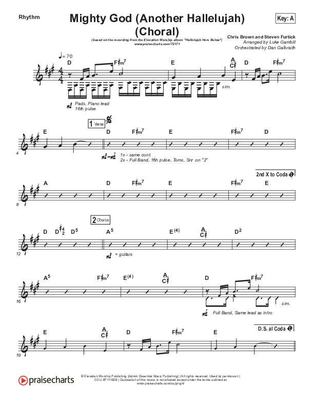 Mighty God (Another Hallelujah) (Choral Anthem SATB) Rhythm Chart (Elevation Worship / Arr. Luke Gambill)