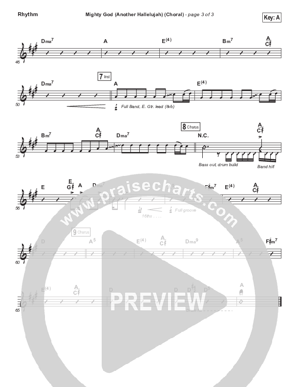 Mighty God (Another Hallelujah) (Choral Anthem SATB) Rhythm Chart (Elevation Worship / Arr. Luke Gambill)