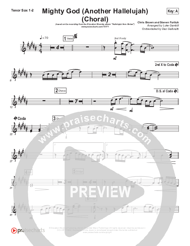 Mighty God (Another Hallelujah) (Choral Anthem SATB) Tenor Sax 1/2 (Elevation Worship / Arr. Luke Gambill)