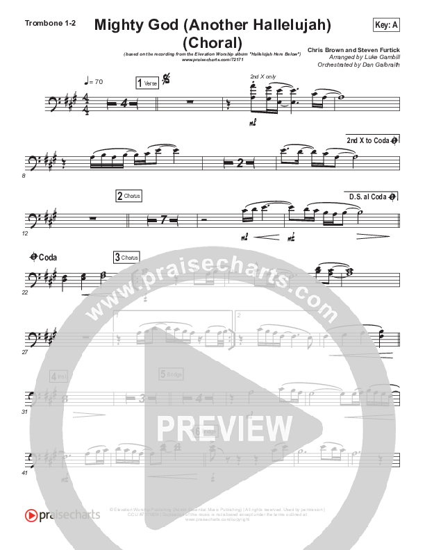 Mighty God (Another Hallelujah) (Choral Anthem SATB) Trombone 1/2 (Elevation Worship / Arr. Luke Gambill)