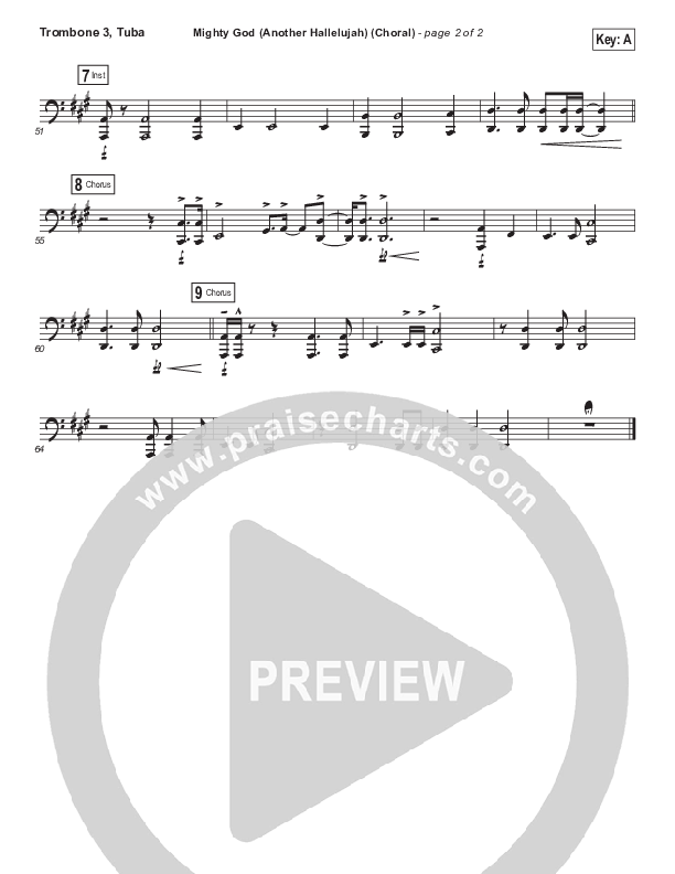 Mighty God (Another Hallelujah) (Choral Anthem SATB) Trombone 3/Tuba (Elevation Worship / Arr. Luke Gambill)