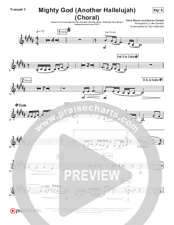 Mighty God (Another Hallelujah) (Choral Anthem SATB) Trumpet 3 (Elevation Worship / Arr. Luke Gambill)