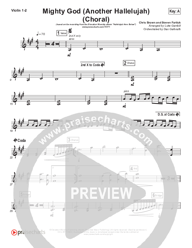 Mighty God (Another Hallelujah) (Choral Anthem SATB) Violin 1/2 (Elevation Worship / Arr. Luke Gambill)