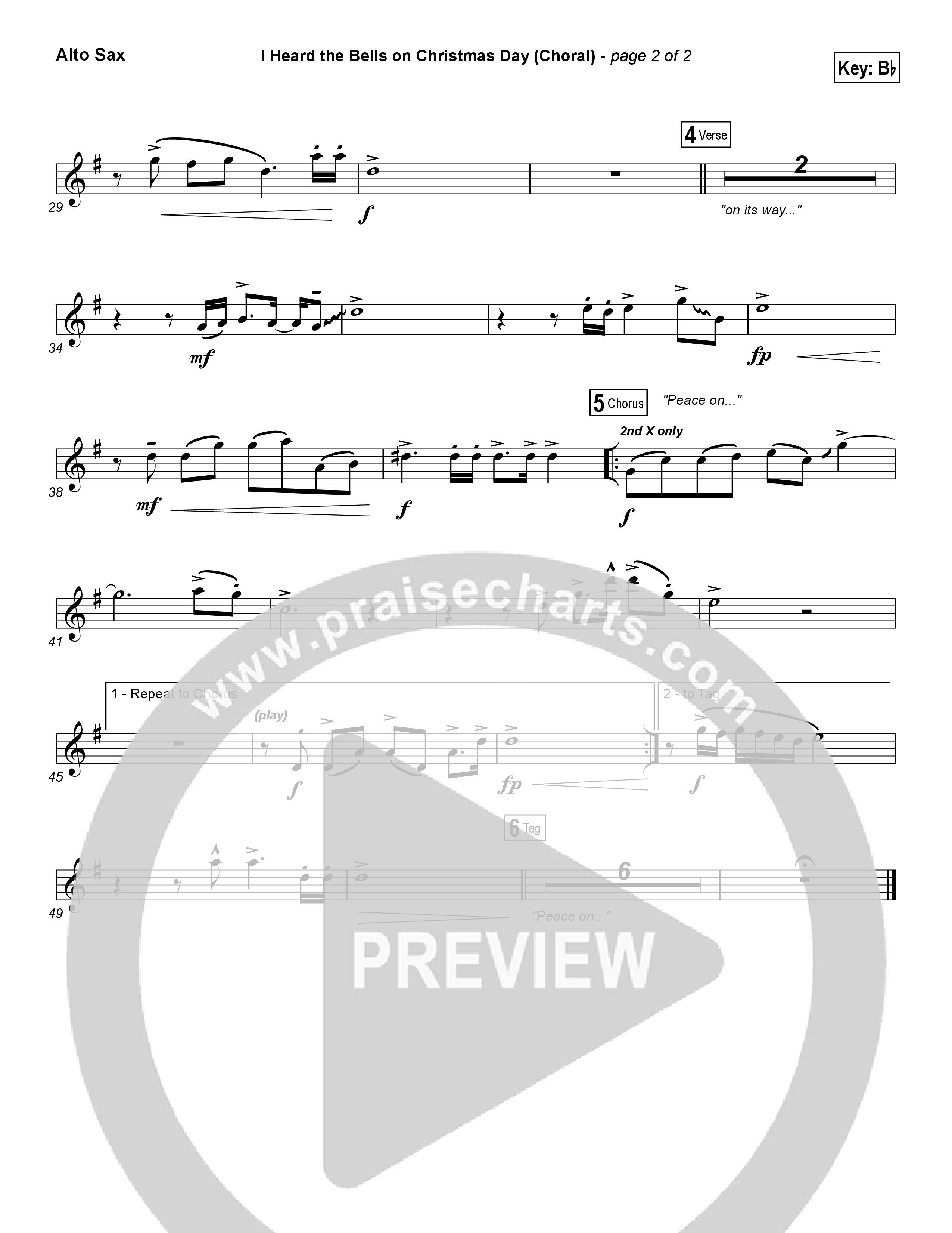 I Heard The Bells On Christmas Day (Choral Anthem SATB) Alto Sax (Casting Crowns / Arr. Luke Gambill)