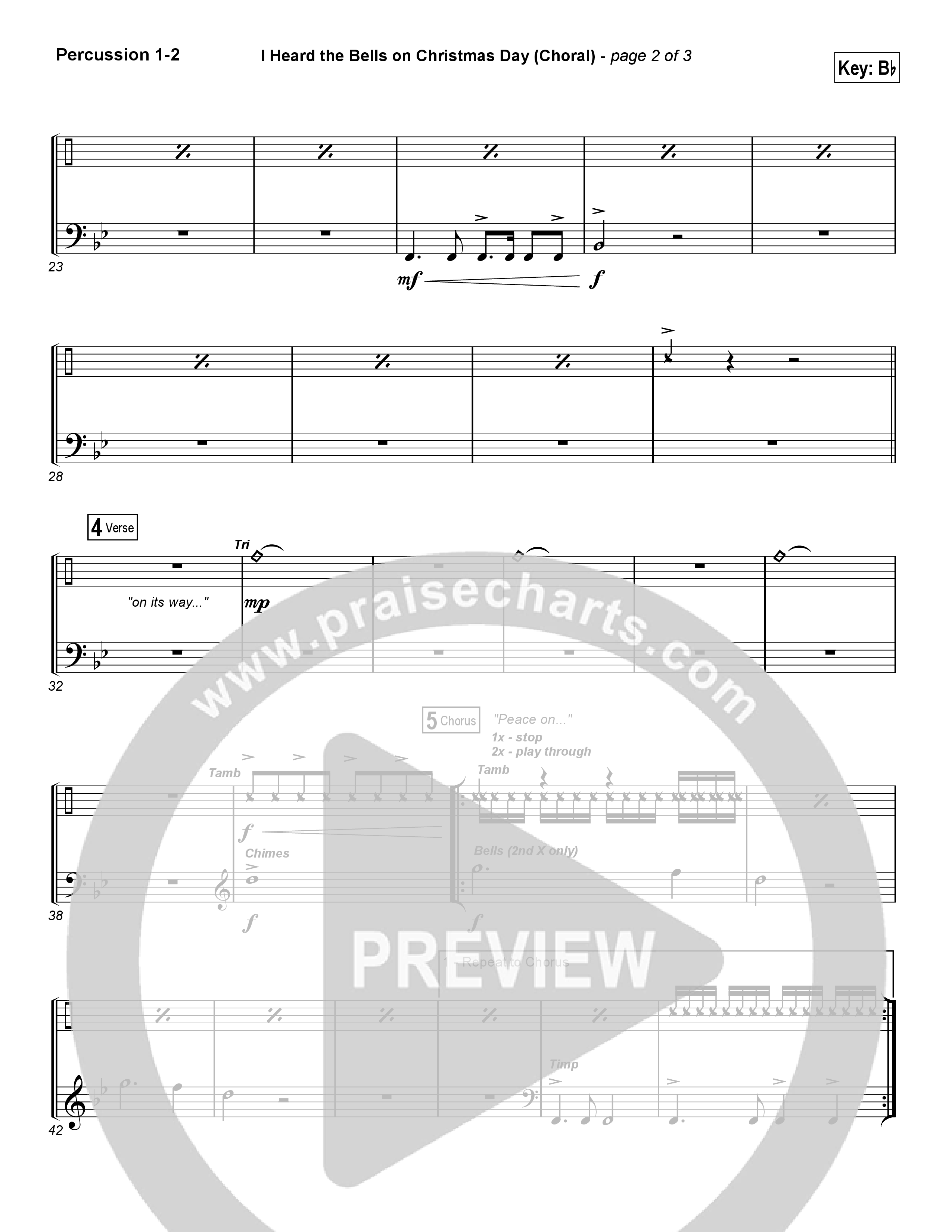 I Heard The Bells On Christmas Day (Choral Anthem SATB) Percussion 1/2 (Casting Crowns / Arr. Luke Gambill)