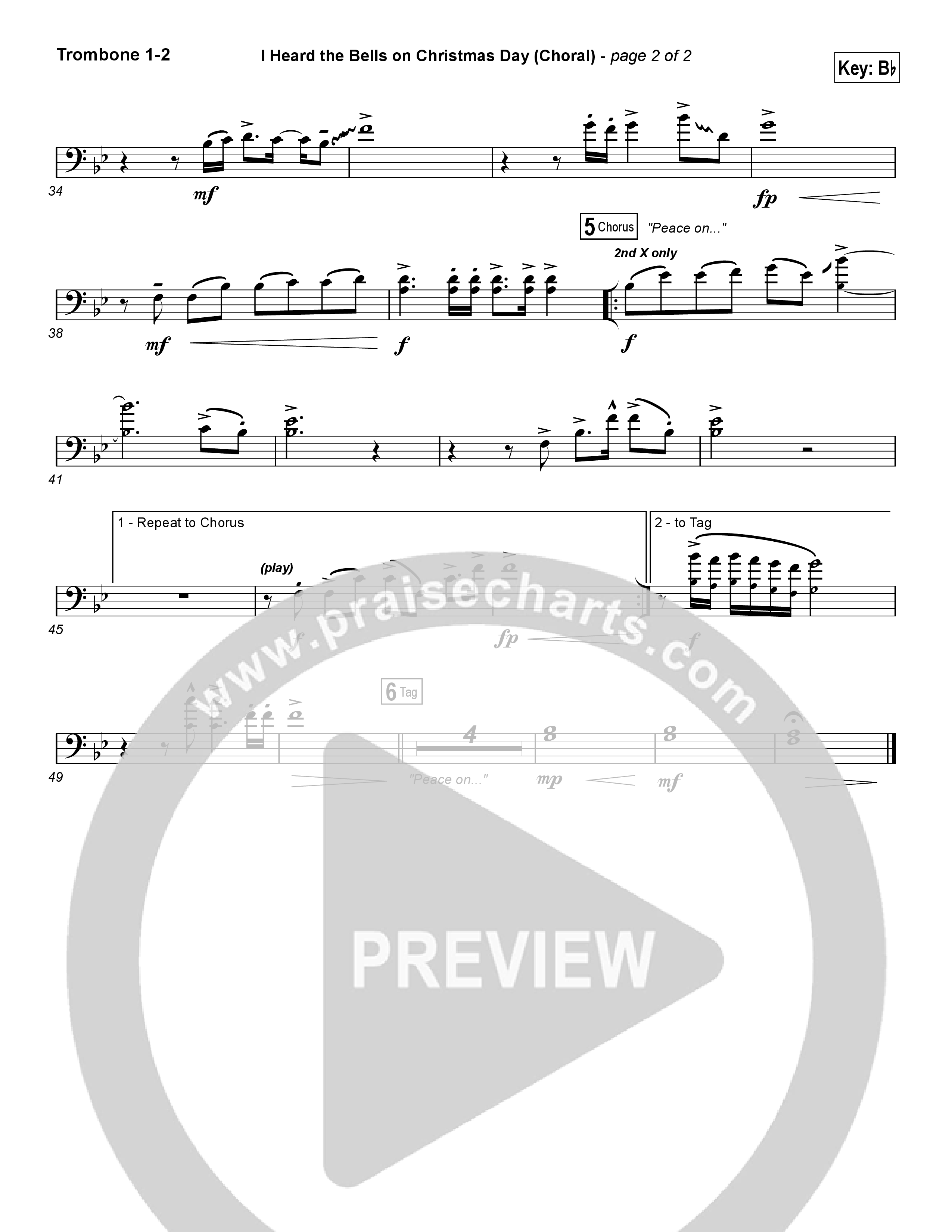 I Heard The Bells On Christmas Day (Choral Anthem SATB) Trombone 1/2 (Casting Crowns / Arr. Luke Gambill)