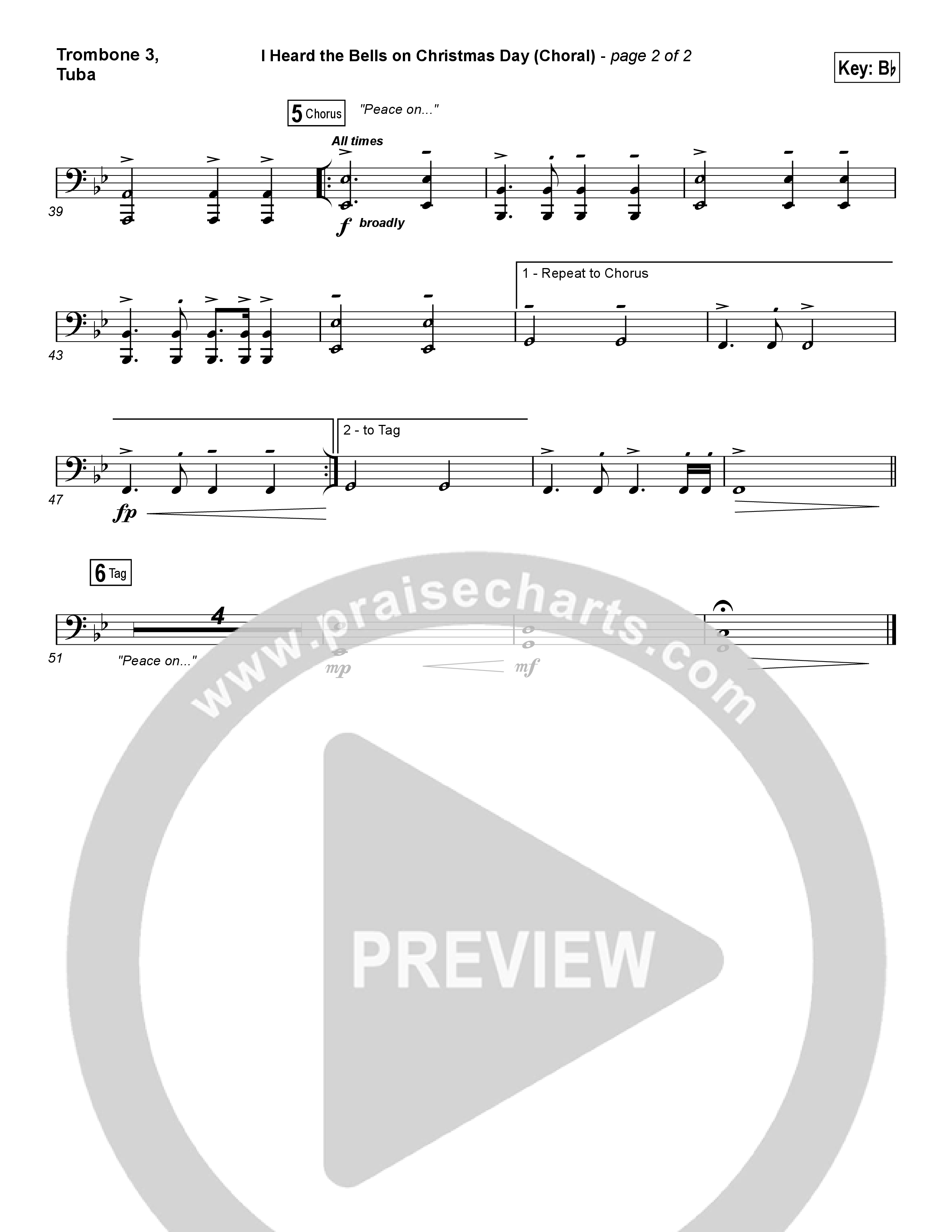 I Heard The Bells On Christmas Day (Choral Anthem SATB) Trombone 3/Tuba (Casting Crowns / Arr. Luke Gambill)