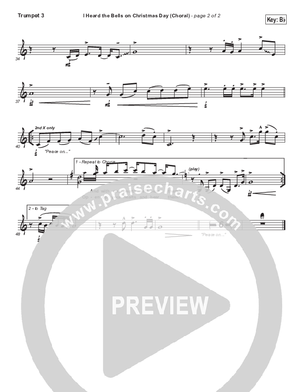 Trumpet part (Bb) for I Heard the Bells on Christmas Day choral anthem SATB