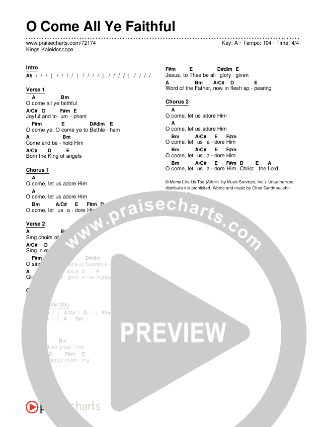O Come All Ye Faithful Chords & Lyrics (Kings Kaleidoscope)