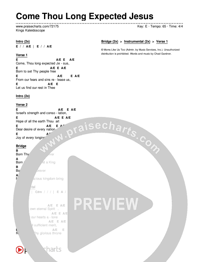 Come Thou Long Expected Jesus Chords & Lyrics (Kings Kaleidoscope)