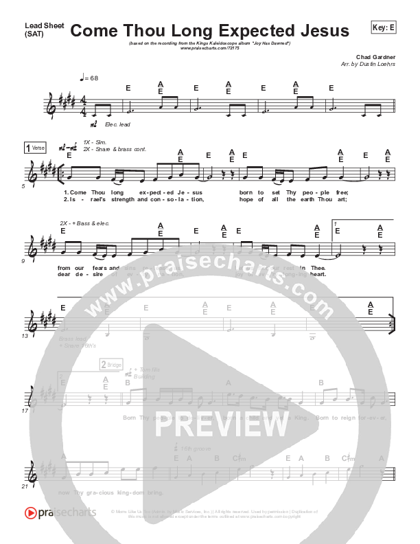 Come Thou Long Expected Jesus Sheet Music PDF (Kings Kaleidoscope ...