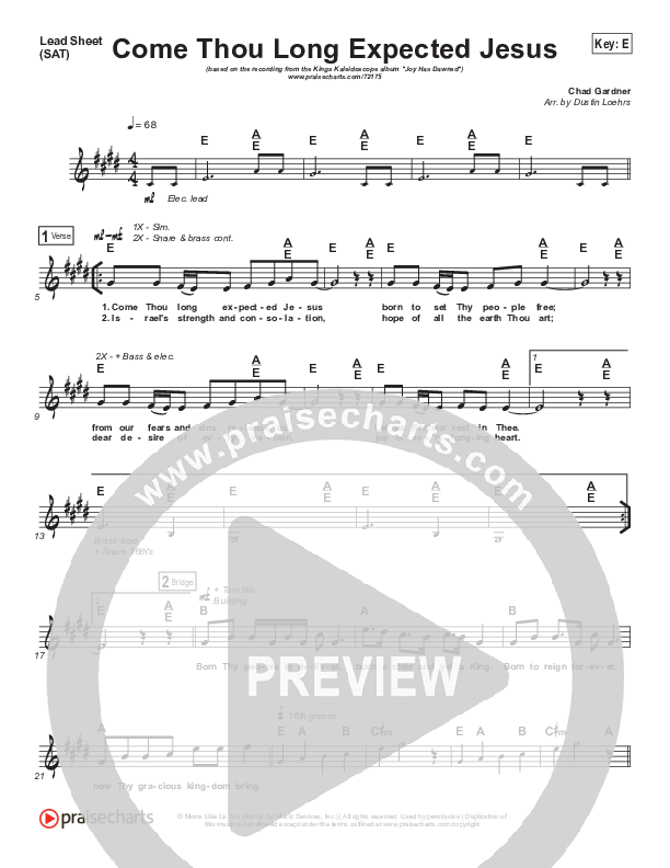 Come Thou Long Expected Jesus Lead Sheet (SAT) (Kings Kaleidoscope)