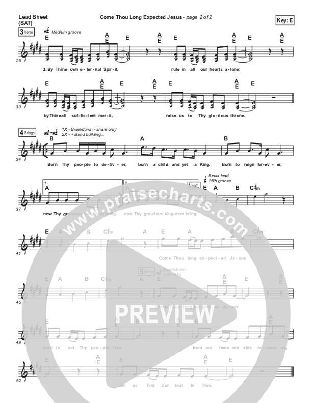 Come Thou Long Expected Jesus Lead Sheet (SAT) (Kings Kaleidoscope)