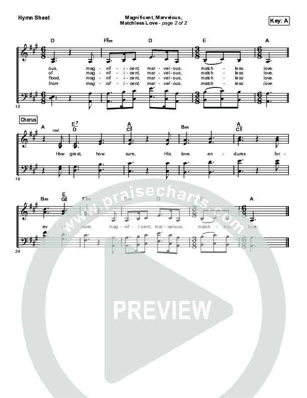Magnificent Marvelous Matchless Love Hymn Sheet (Keith & Kristyn Getty)
