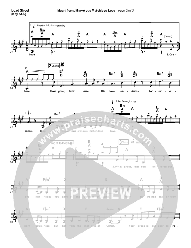 Magnificent Marvelous Matchless Love Lead Sheet (Melody) (Keith & Kristyn Getty)