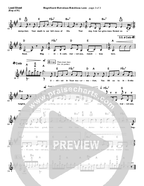 Magnificent Marvelous Matchless Love Lead Sheet (Melody) (Keith & Kristyn Getty)