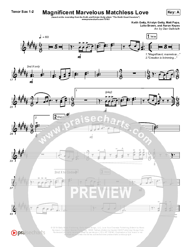 Magnificent Marvelous Matchless Love Tenor Sax 1/2 (Keith & Kristyn Getty)