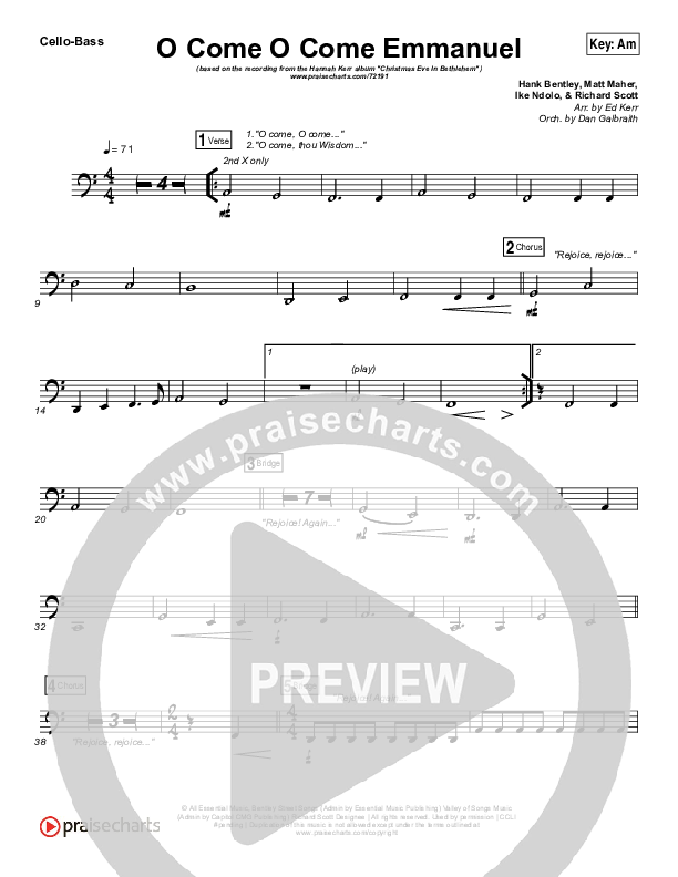 O Come O Come Emmanuel Cello/Bass (Hannah Kerr)