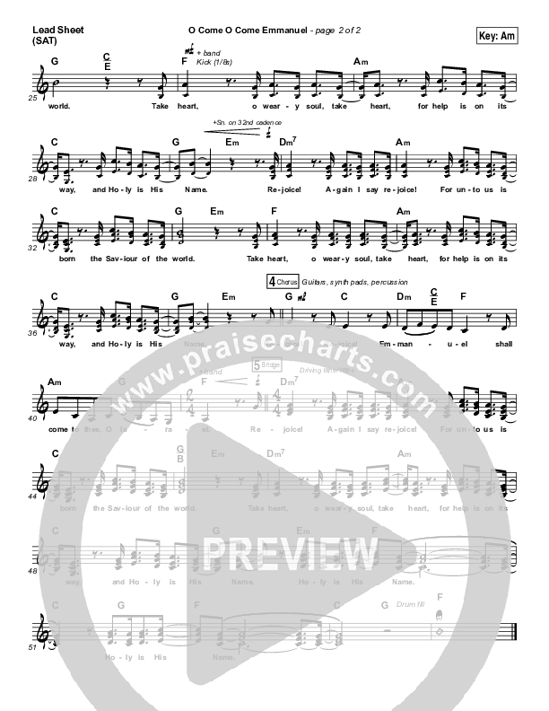 O Come O Come Emmanuel Lead Sheet (SAT) (Hannah Kerr)