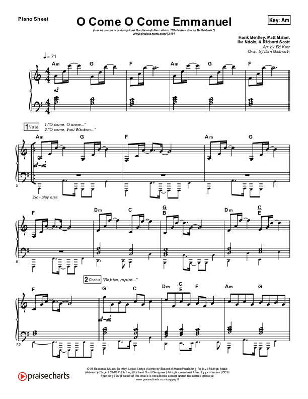 O Come O Come Emmanuel Piano Sheet (Hannah Kerr)