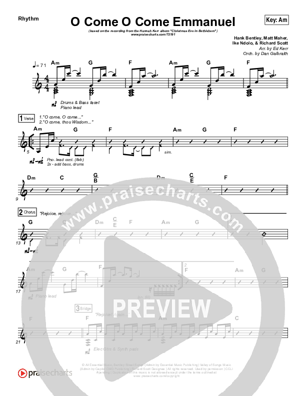 O Come O Come Emmanuel Rhythm Chart (Hannah Kerr)
